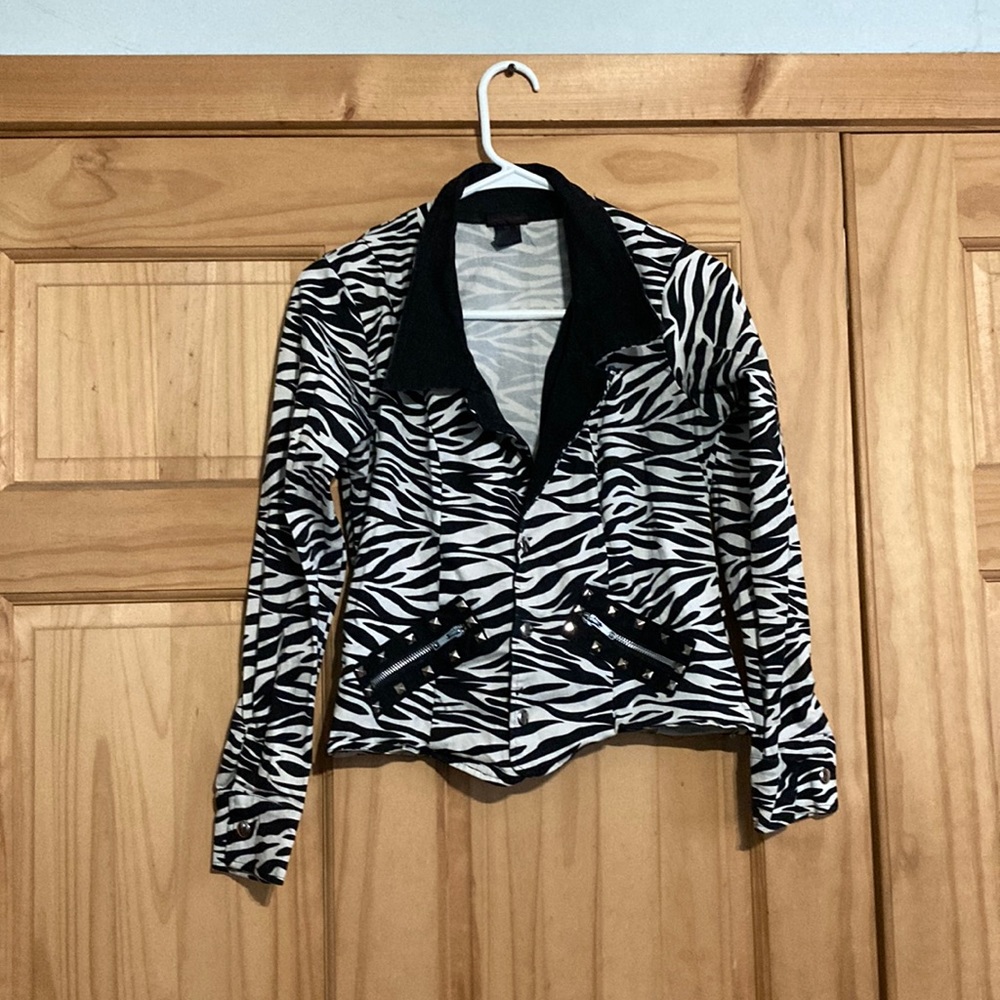 Studded Punk Rock Zebra Jacket w/ Snaps